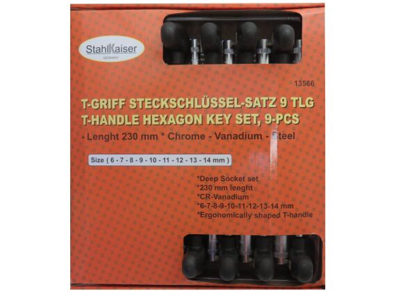 T-grip doppenset 9-dlg. 6-14 mm, 230 mm, CV
