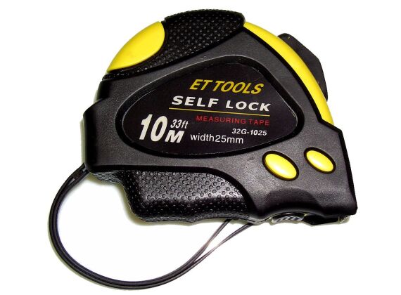 Rolmaat 10 m x 25 mm, metrisch, self-locking zwart