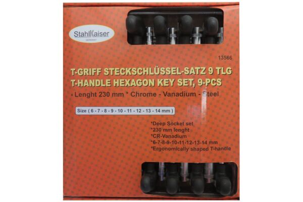 T-grip doppenset 9-dlg. 6-14 mm, 230 mm, CV