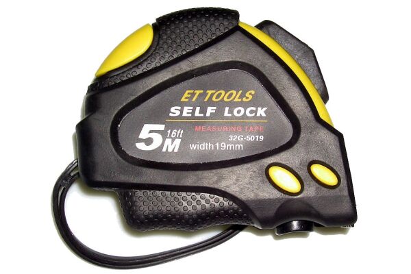 Rolmaat 5 m x 19 mm, metrisch, self-locking zwart