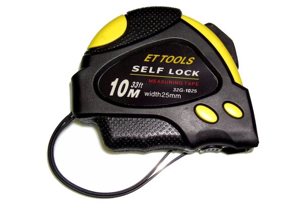 Rolmaat 10 m x 25 mm, metrisch, self-locking zwart