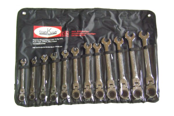 Ring-steekratel 12-dlg. 8 - 19 mm, Flex kop, CV, mat gepolijst